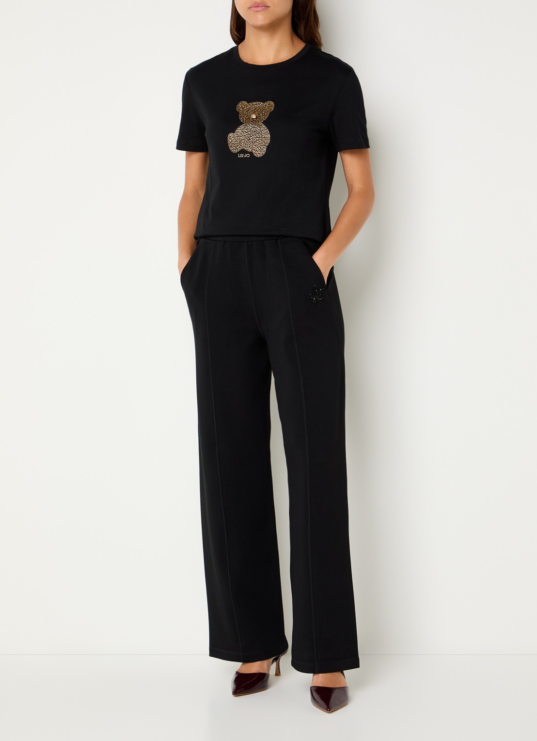 Liu Jo Low waist loose fit loungebroek met strass - voorkant 3 zwart