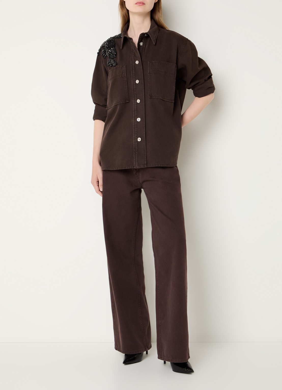 Liu Jo Low waist straight fit jeans met gekleurde wassing - voorkant 4 donkerbruin