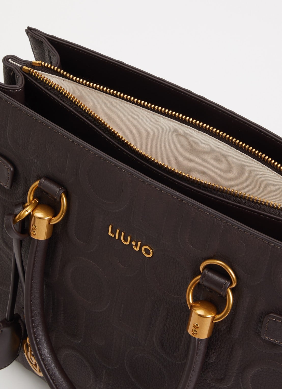 Liu Jo Manhattan crossbodytas met logoprint en tasbedel  - detail donkerbruin