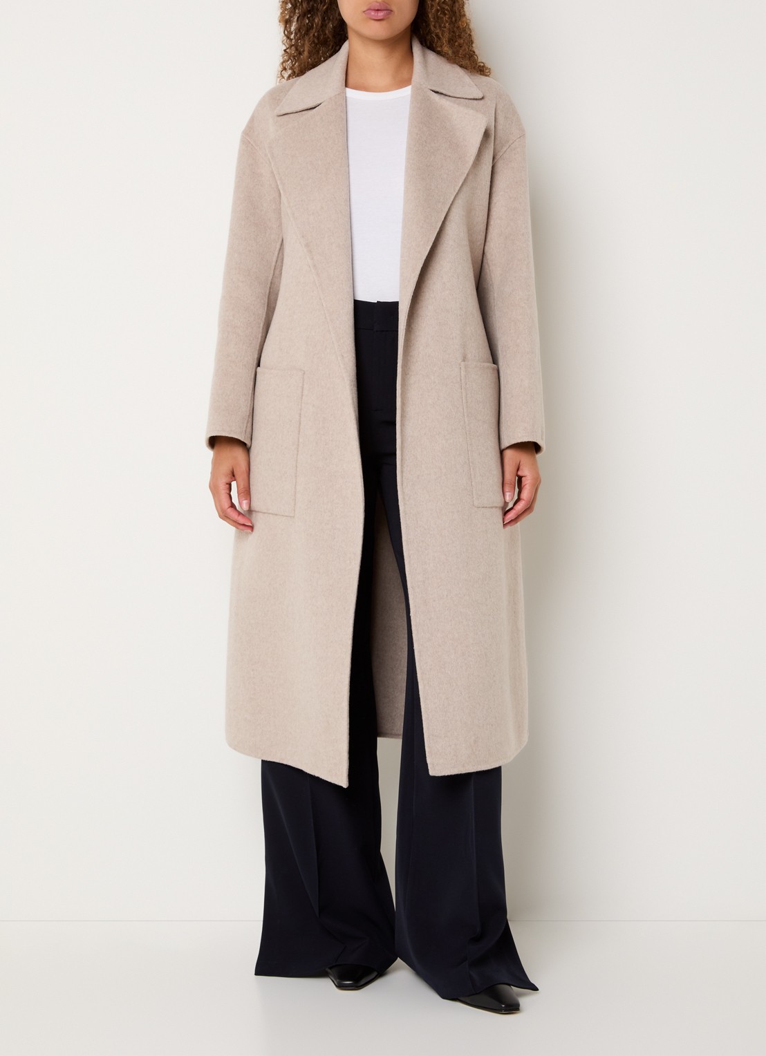 Liu Jo Mantel in wolblend met ceintuur - voorkant 4 beige