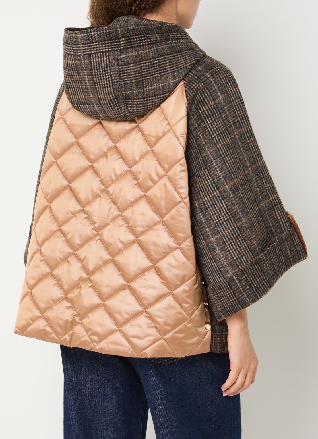Liu Jo Mantel in wolblend met pied-de-poule dessin - achterkant camel