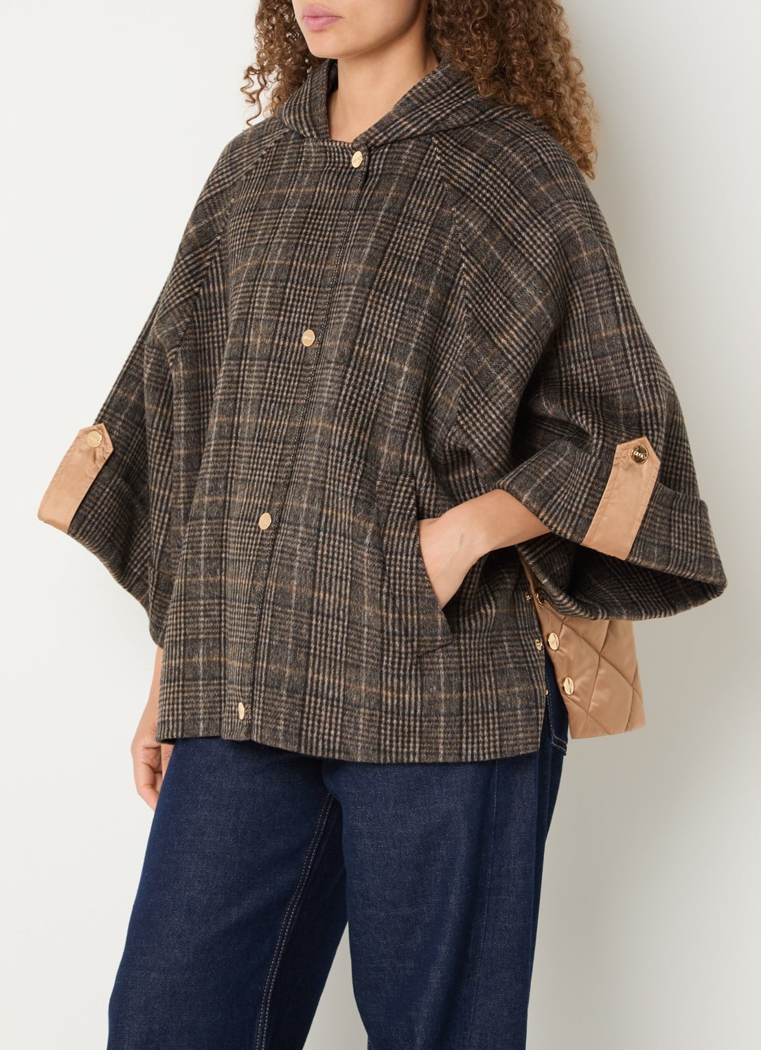 Liu Jo Mantel in wolblend met pied-de-poule dessin - detail 2 camel