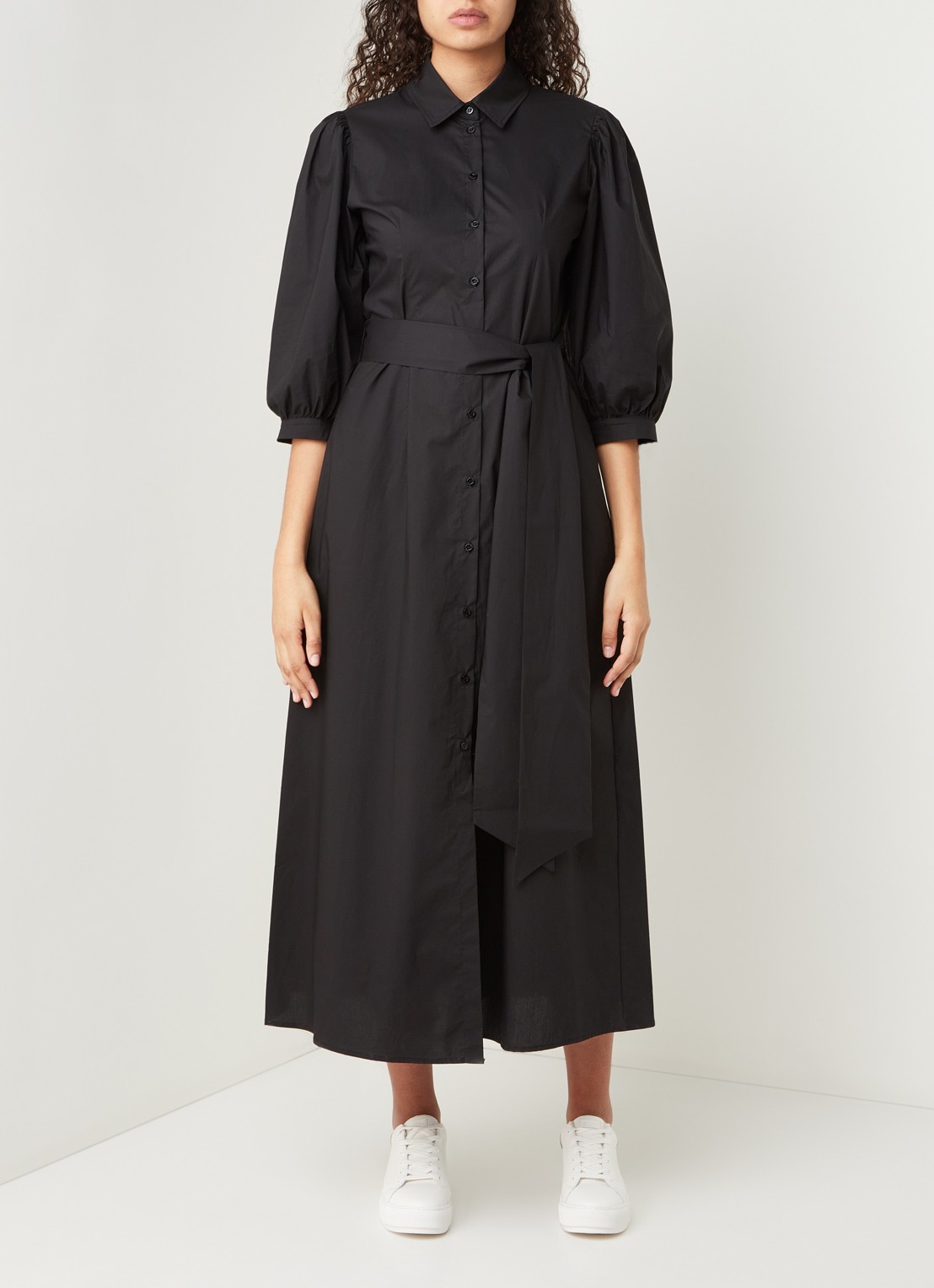Liu Jo Maxi blousejurk met pofmouw en strikceintuur - detail 4 zwart