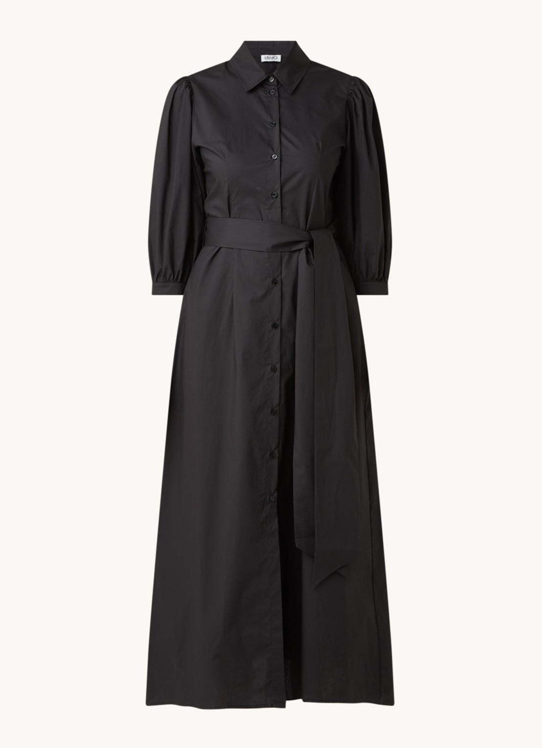 Liu Jo Maxi blousejurk met pofmouw en strikceintuur - voorkant 2 zwart