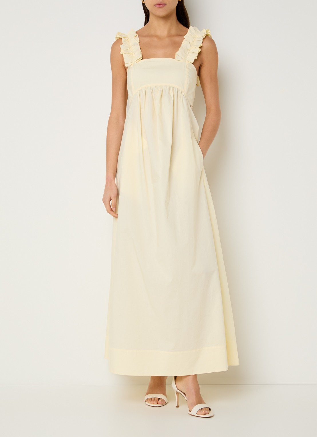 Liu Jo Maxi jurk met ruches en strikdetail - detail 2 lichtgeel