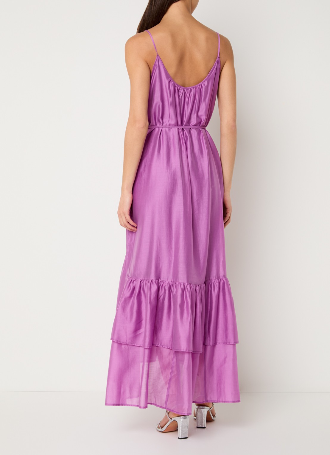 Liu Jo Maxi jurk  met strikceintuur en volant - achterkant 3 roze