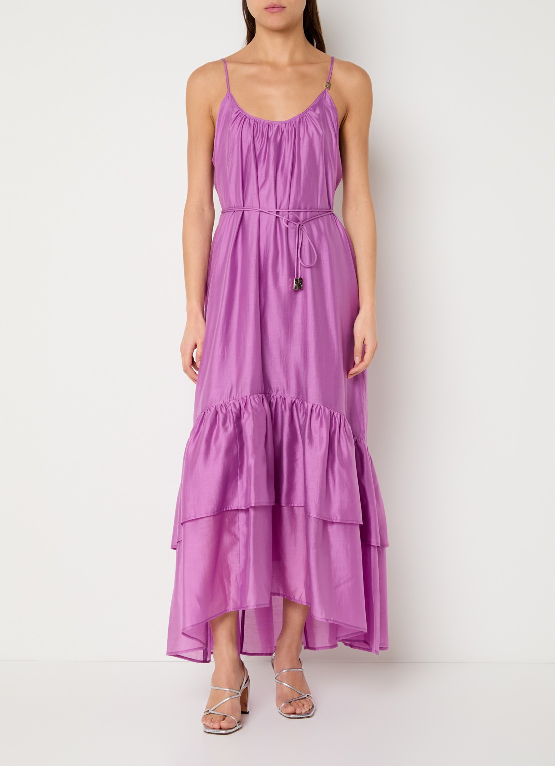 Liu Jo Maxi jurk  met strikceintuur en volant - detail 4 roze