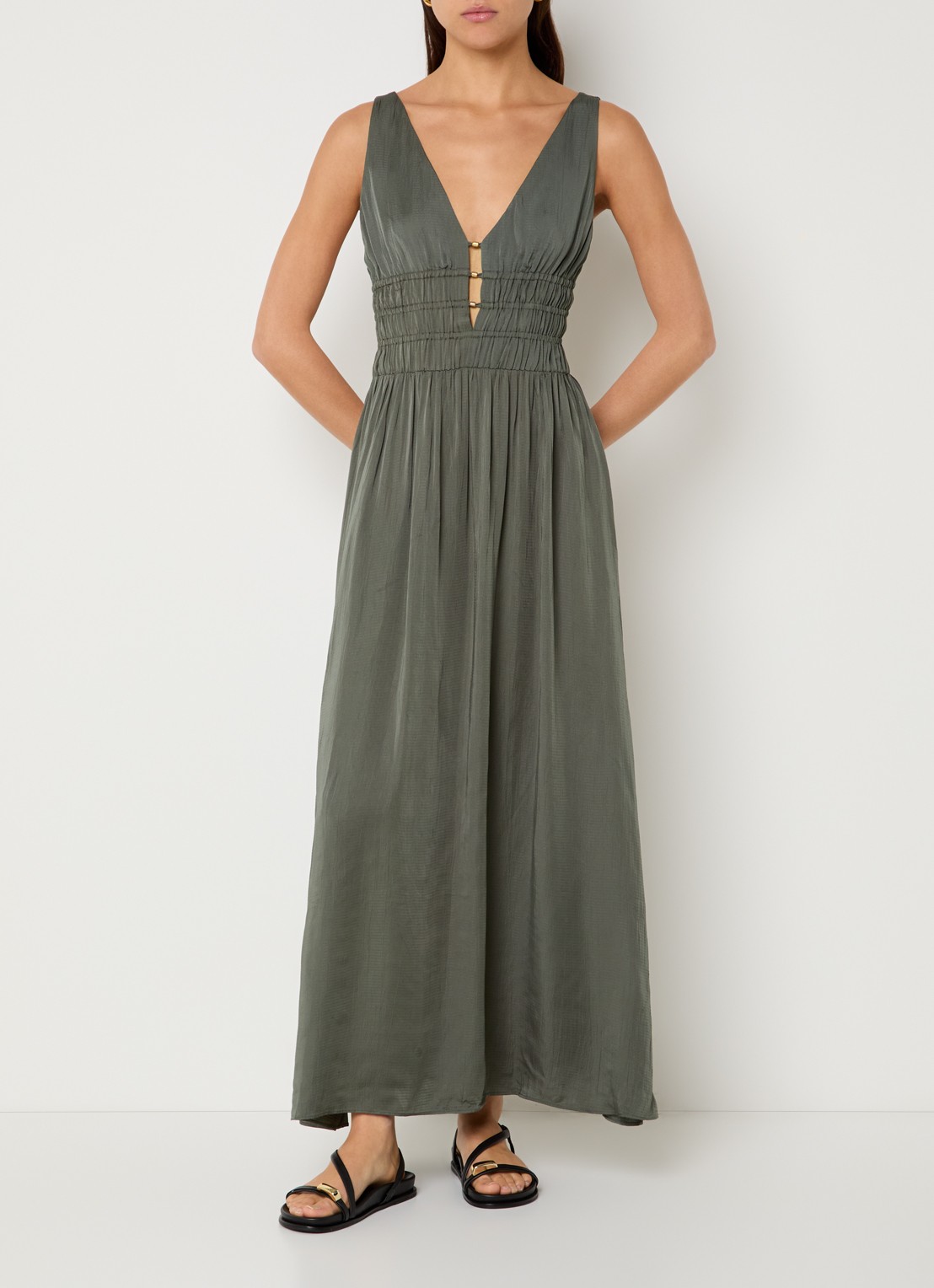 Liu Jo Maxi jurk met V-hals - detail 4 olijfgroen