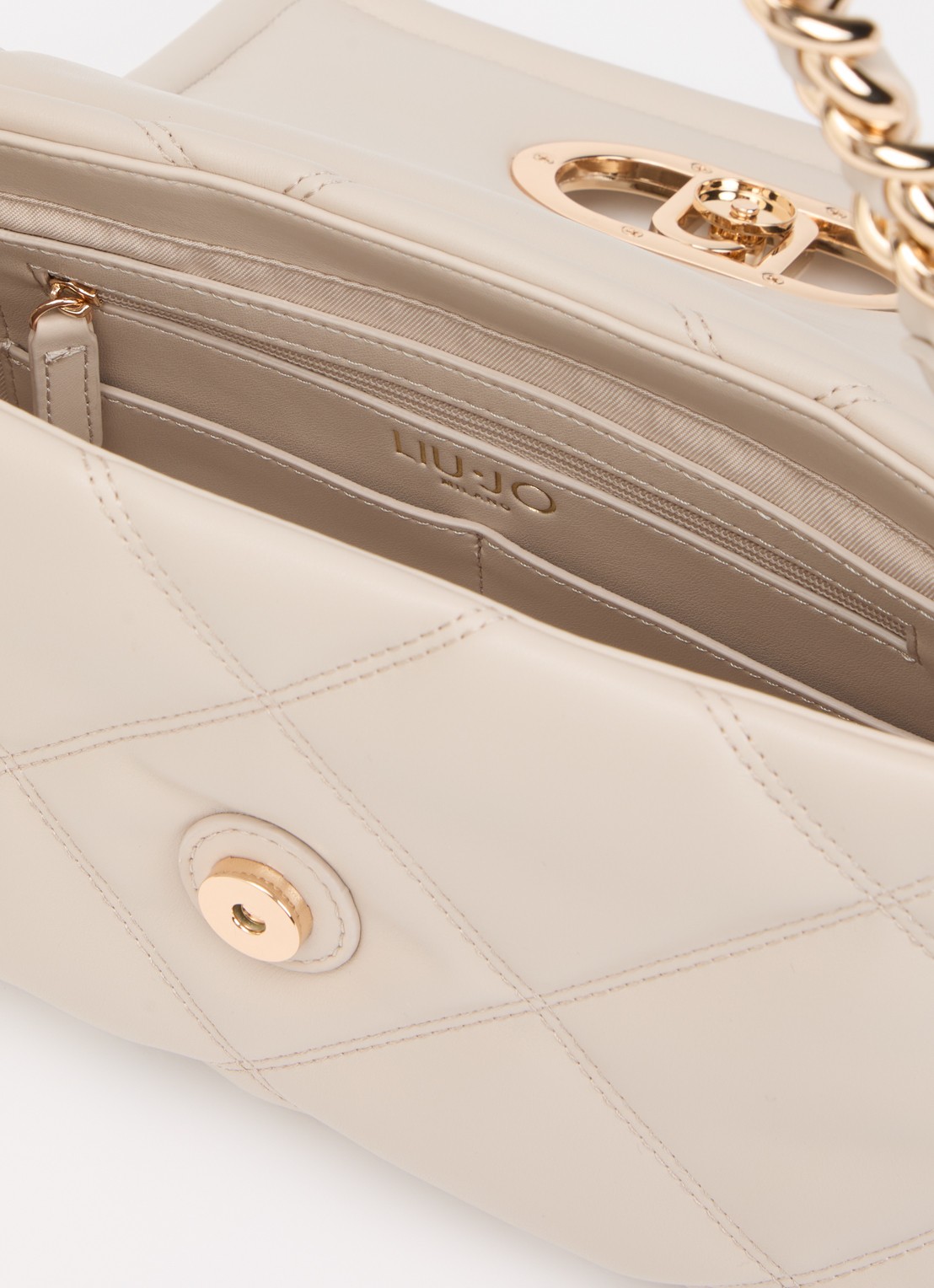 Liu Jo Medium LaPuffy schoudertas met quilt patroon en afneembare schouderriem - detail 2 creme