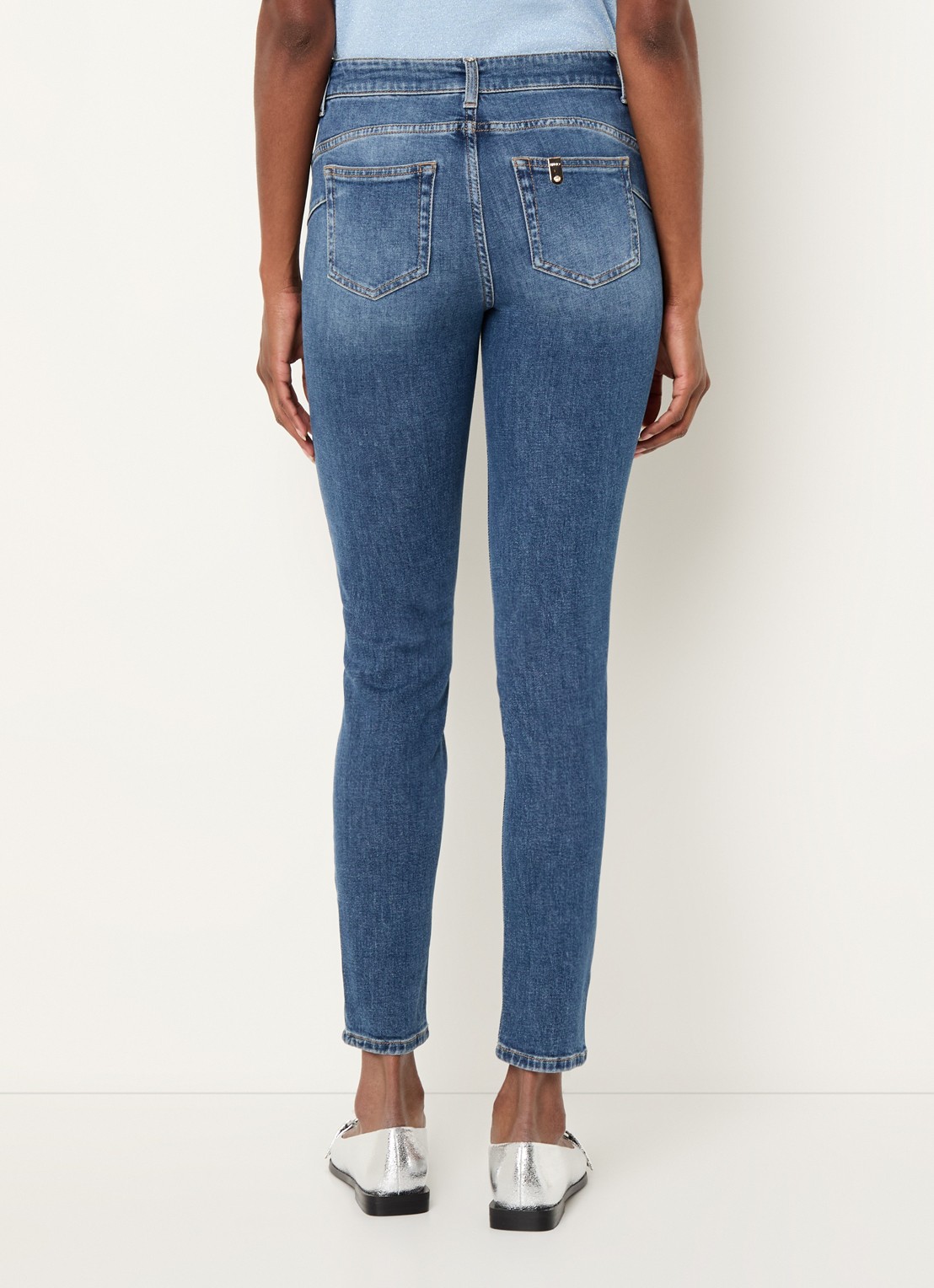 Liu Jo Mid waist cropped skinny jeans met medium wassing - achterkant 3 indigo