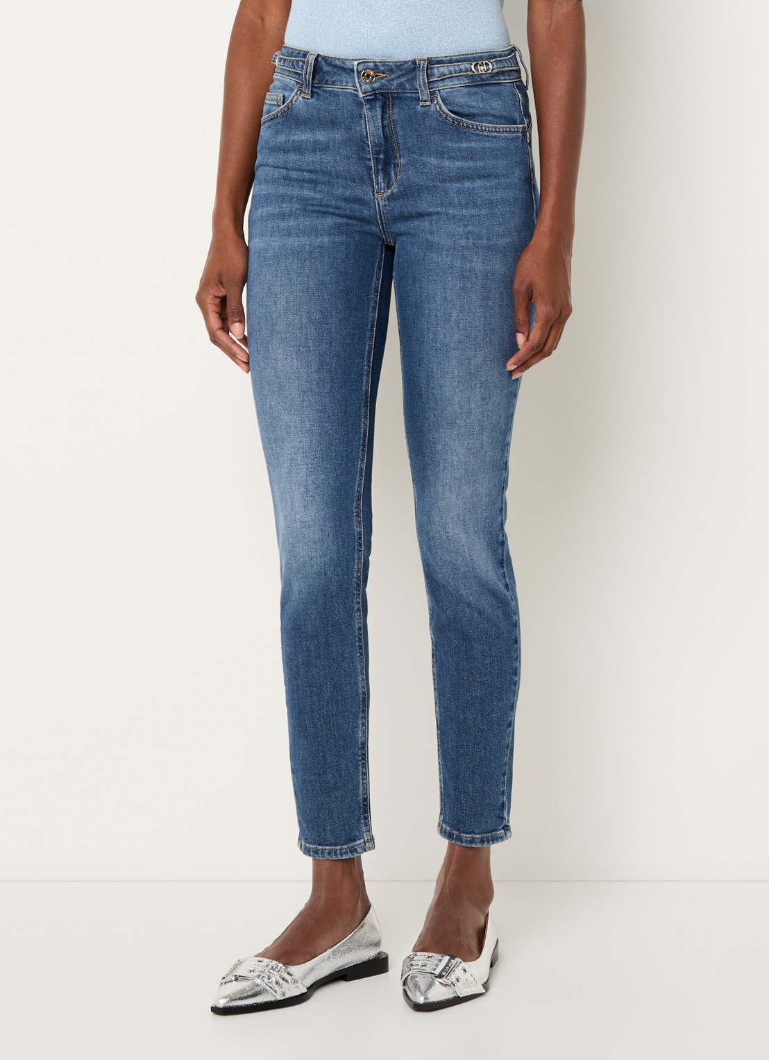 Liu Jo Mid waist cropped skinny jeans met medium wassing - detail indigo