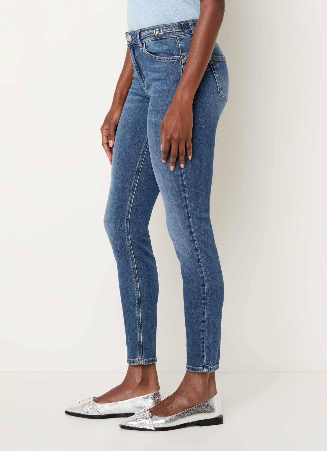 Liu Jo Mid waist cropped skinny jeans met medium wassing - detail 2 indigo