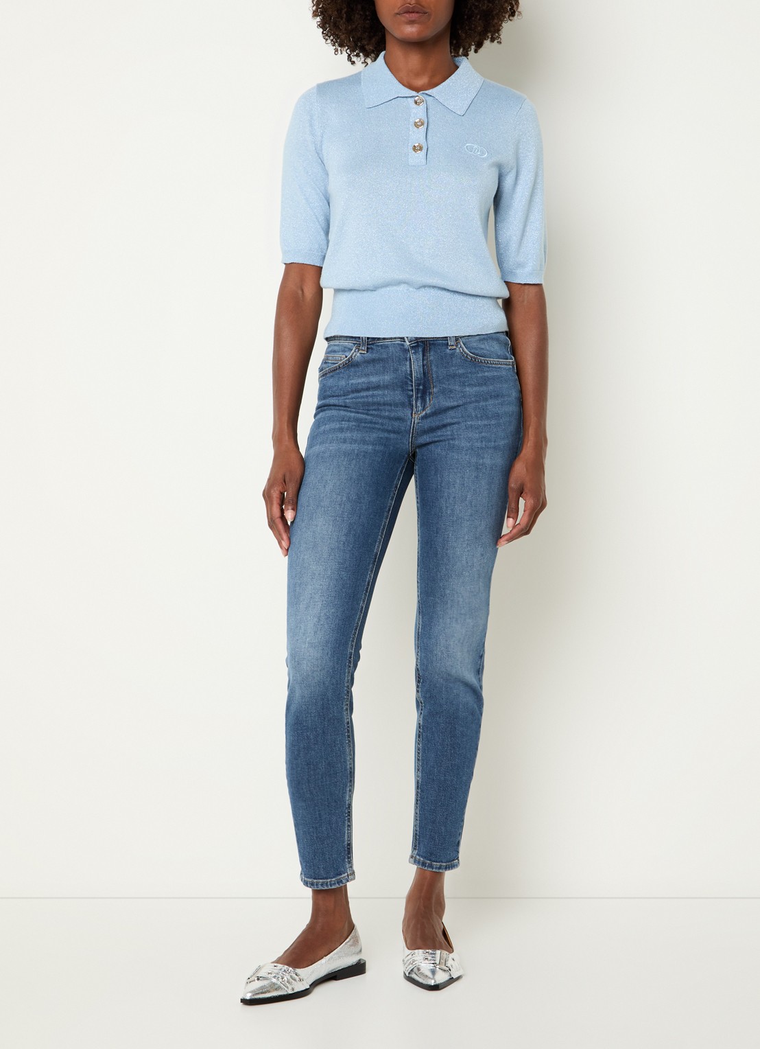 Liu Jo Mid waist cropped skinny jeans met medium wassing - voorkant 5 indigo