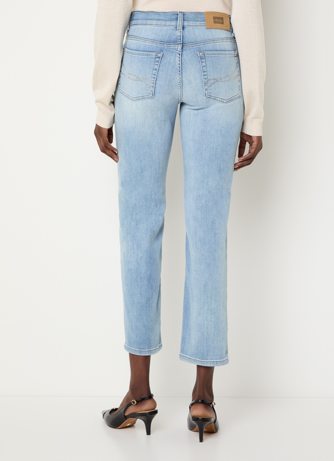 Liu Jo Mid waist cropped slim fit jeans met lichte wassing - achterkant 5 indigo