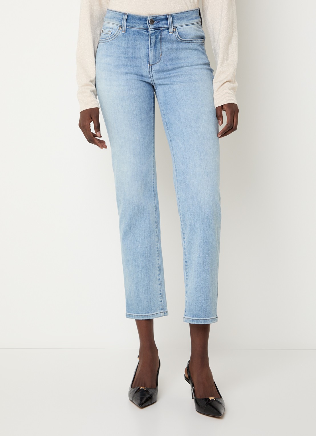 Liu Jo Mid waist cropped slim fit jeans met lichte wassing - detail 3 indigo