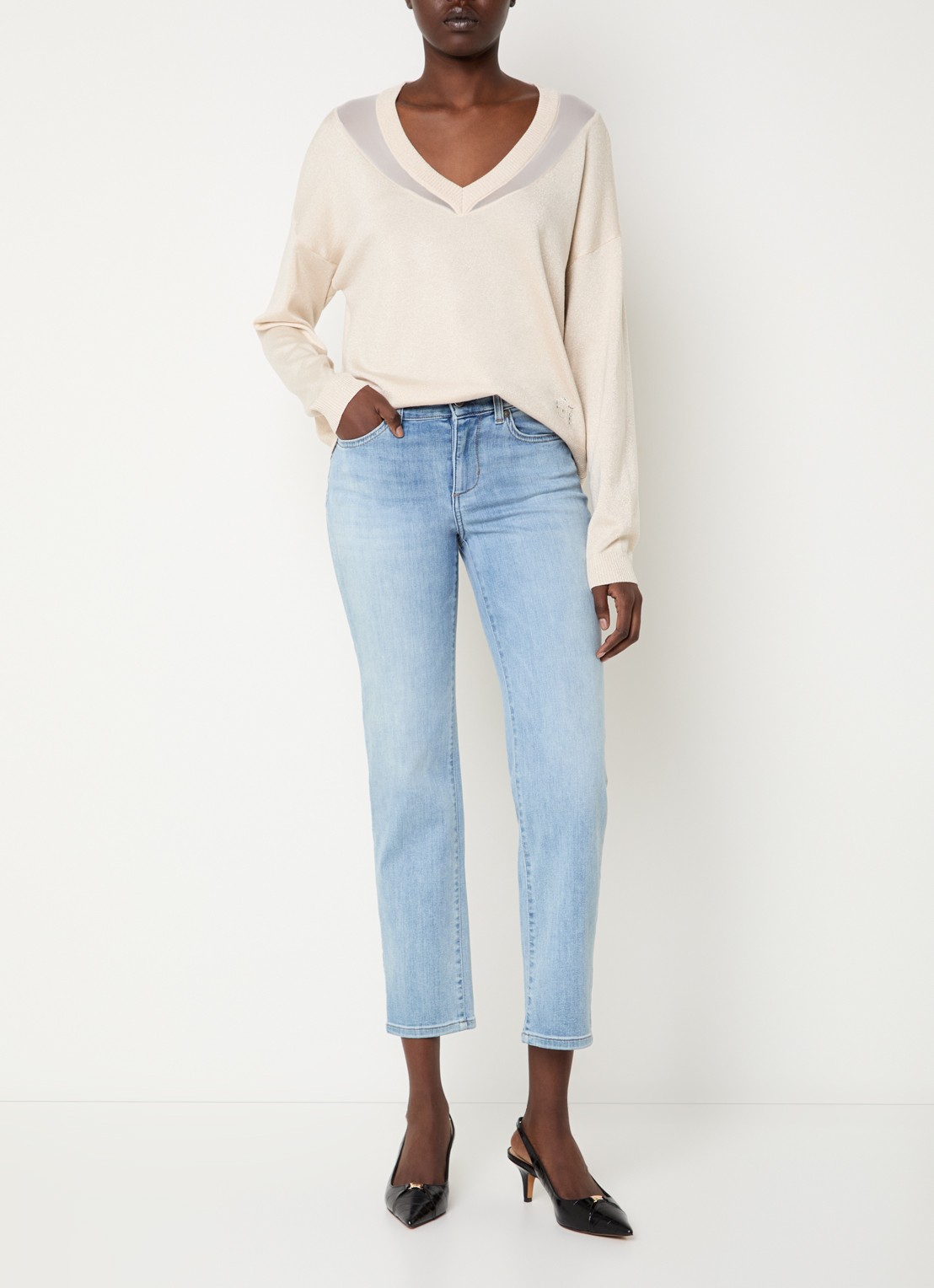 Liu Jo Mid waist cropped slim fit jeans met lichte wassing - voorkant 2 indigo