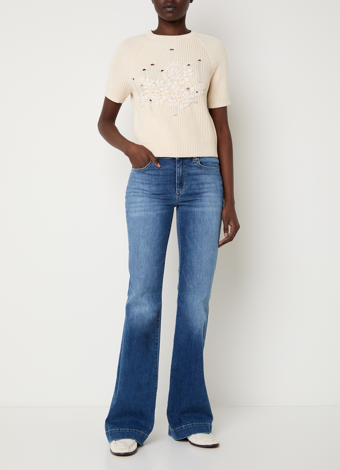 Liu Jo Mid waist flared jeans met donkere wassing - voorkant 4 indigo