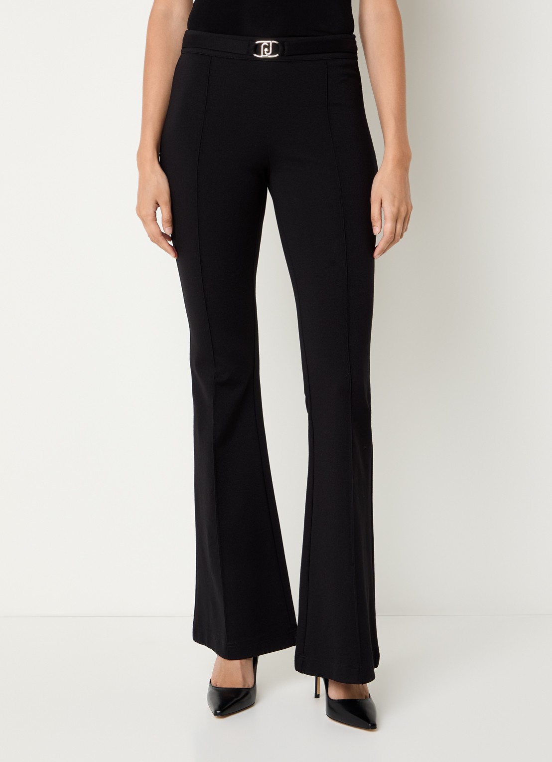 Liu Jo Mid waist flared pantalon met persplooi - detail 4 zwart