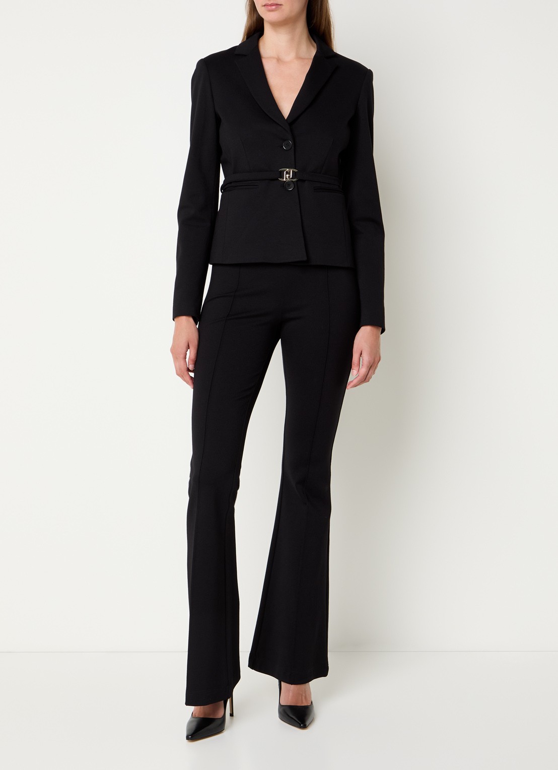 Liu Jo Mid waist flared pantalon met persplooi - voorkant 3 zwart