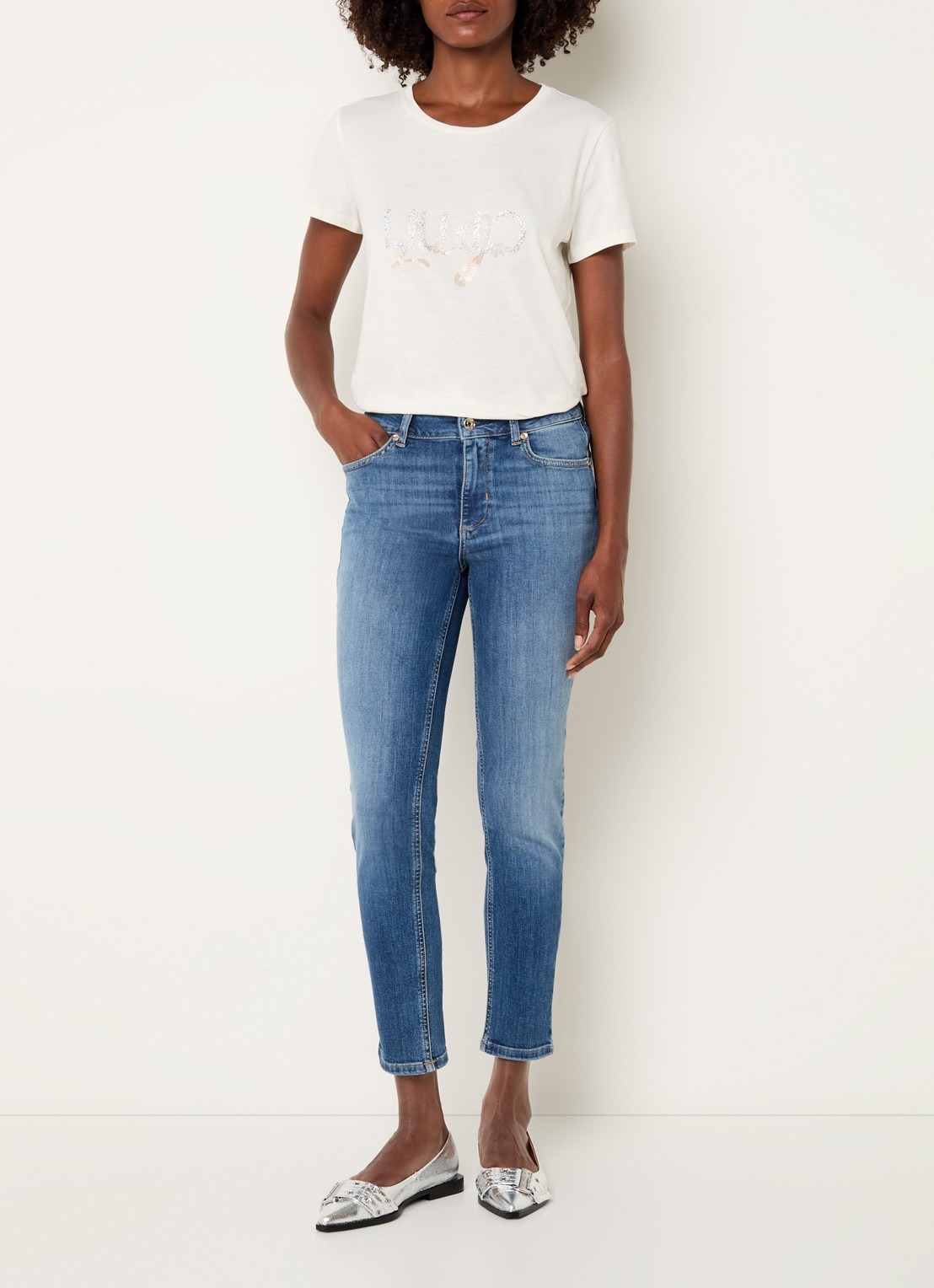 Liu Jo Mid waist skinny cropped jeans met medium wassing - voorkant 3 indigo