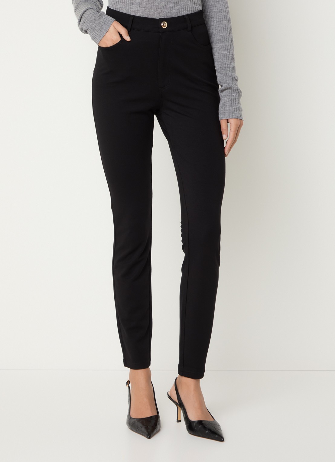 Liu Jo Mid waist slim fit broek van jersey met steekzakken - detail zwart