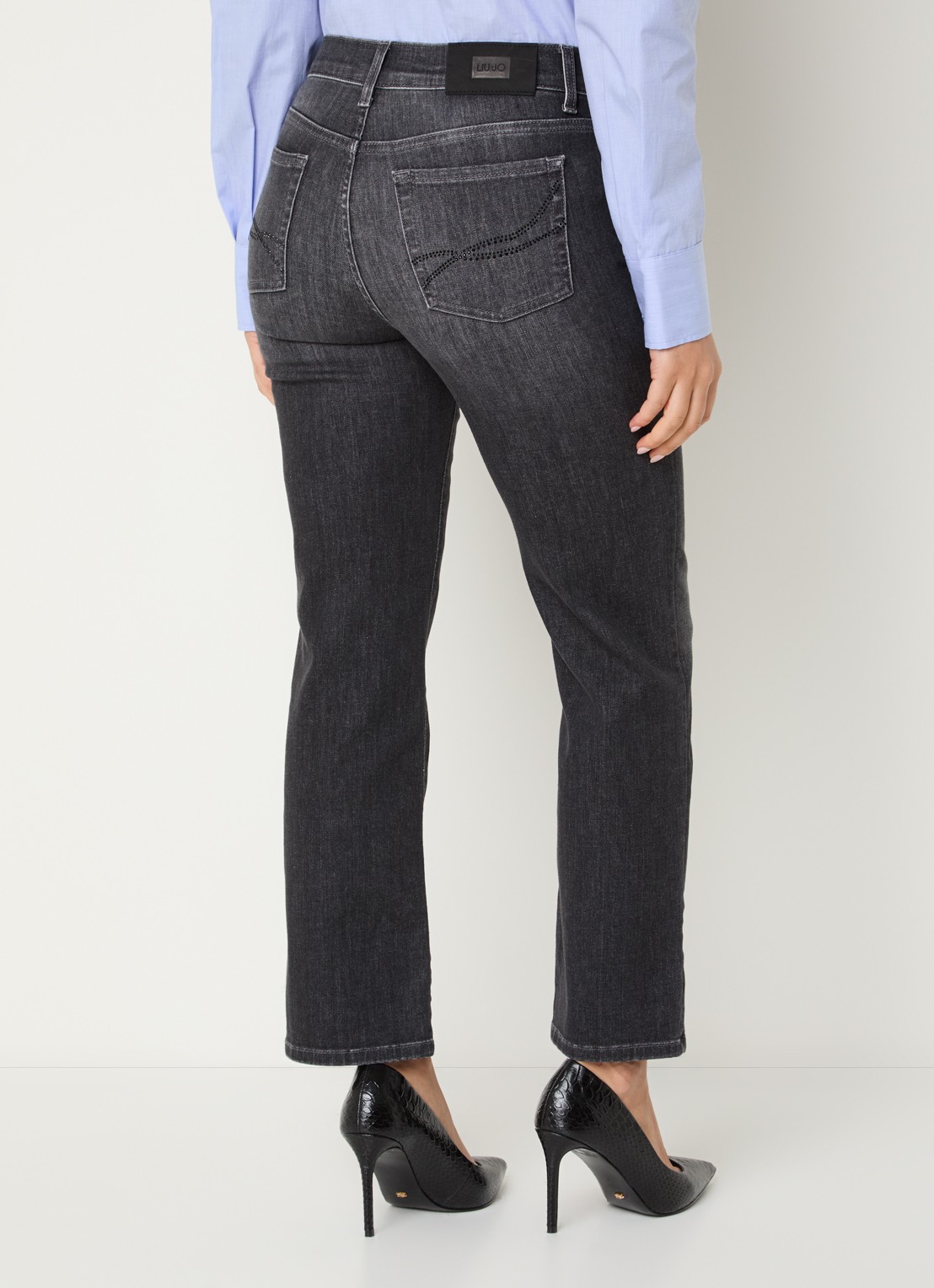 Liu Jo Mid waist slim fit jeans met gekleurde wassing - achterkant donkergrijs