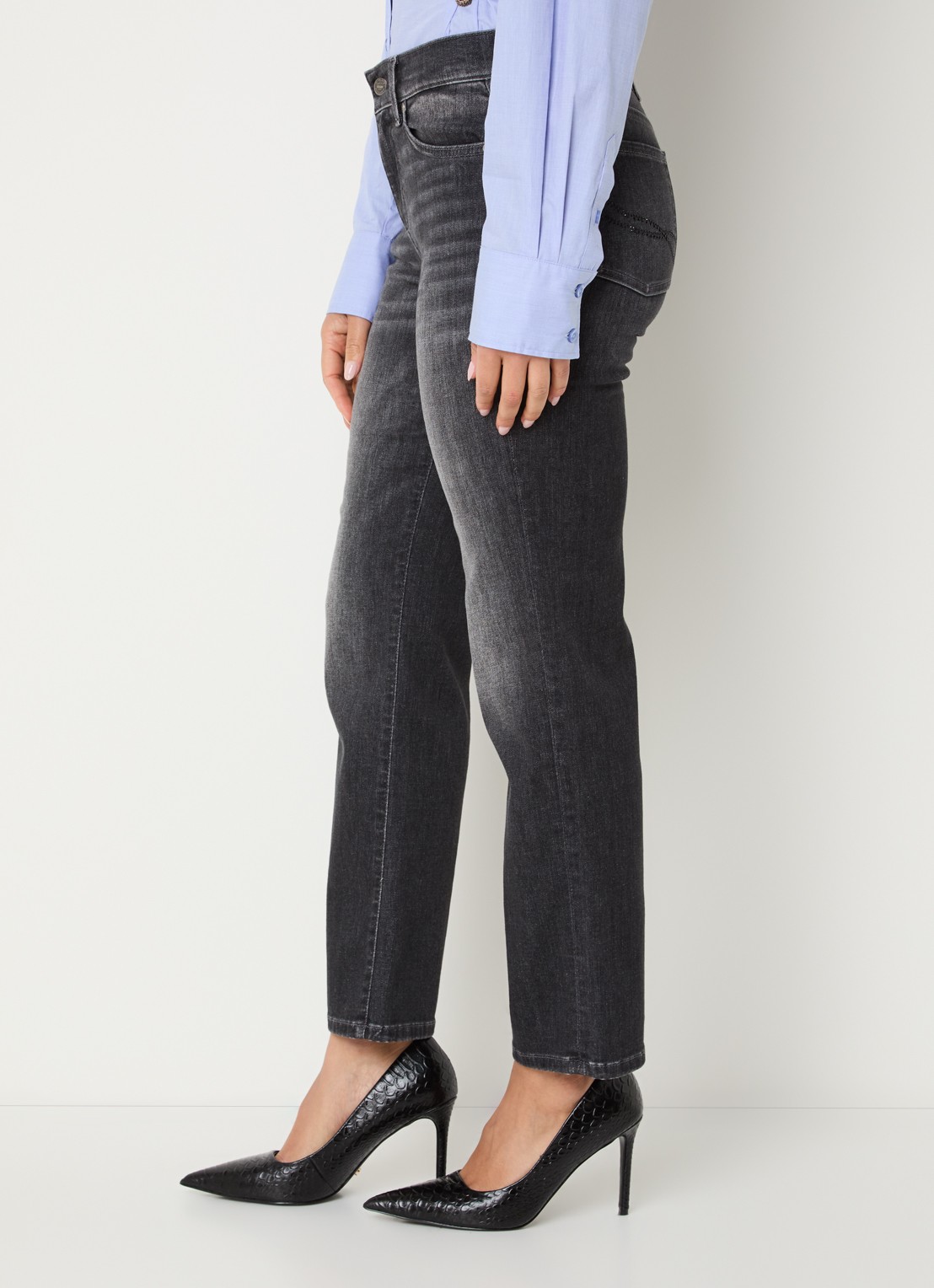 Liu Jo Mid waist slim fit jeans met gekleurde wassing - detail 3 donkergrijs