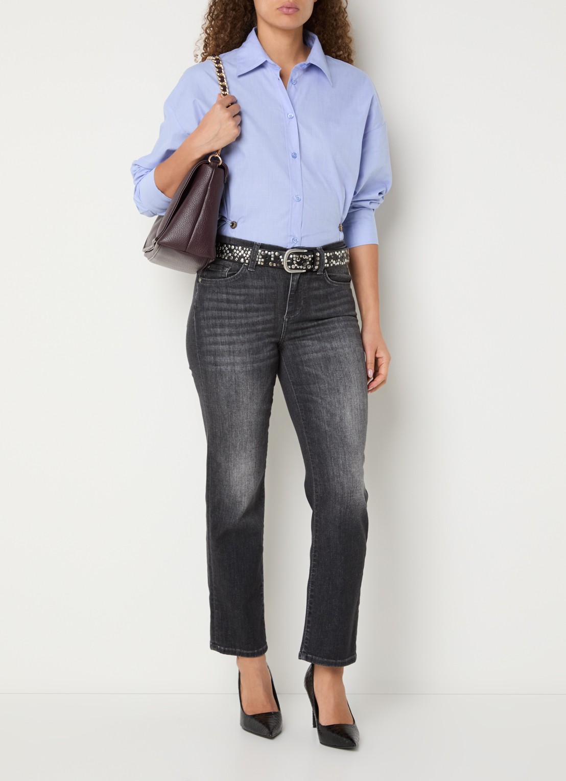 Liu Jo Mid waist slim fit jeans met gekleurde wassing - voorkant 5 donkergrijs