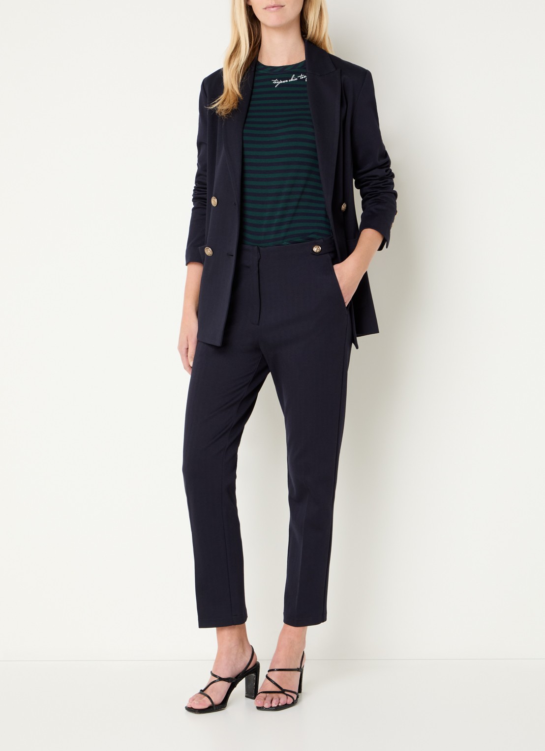 Liu Jo Mid waist slim fit pantalon met steekzakken - voorkant 2 donkerblauw