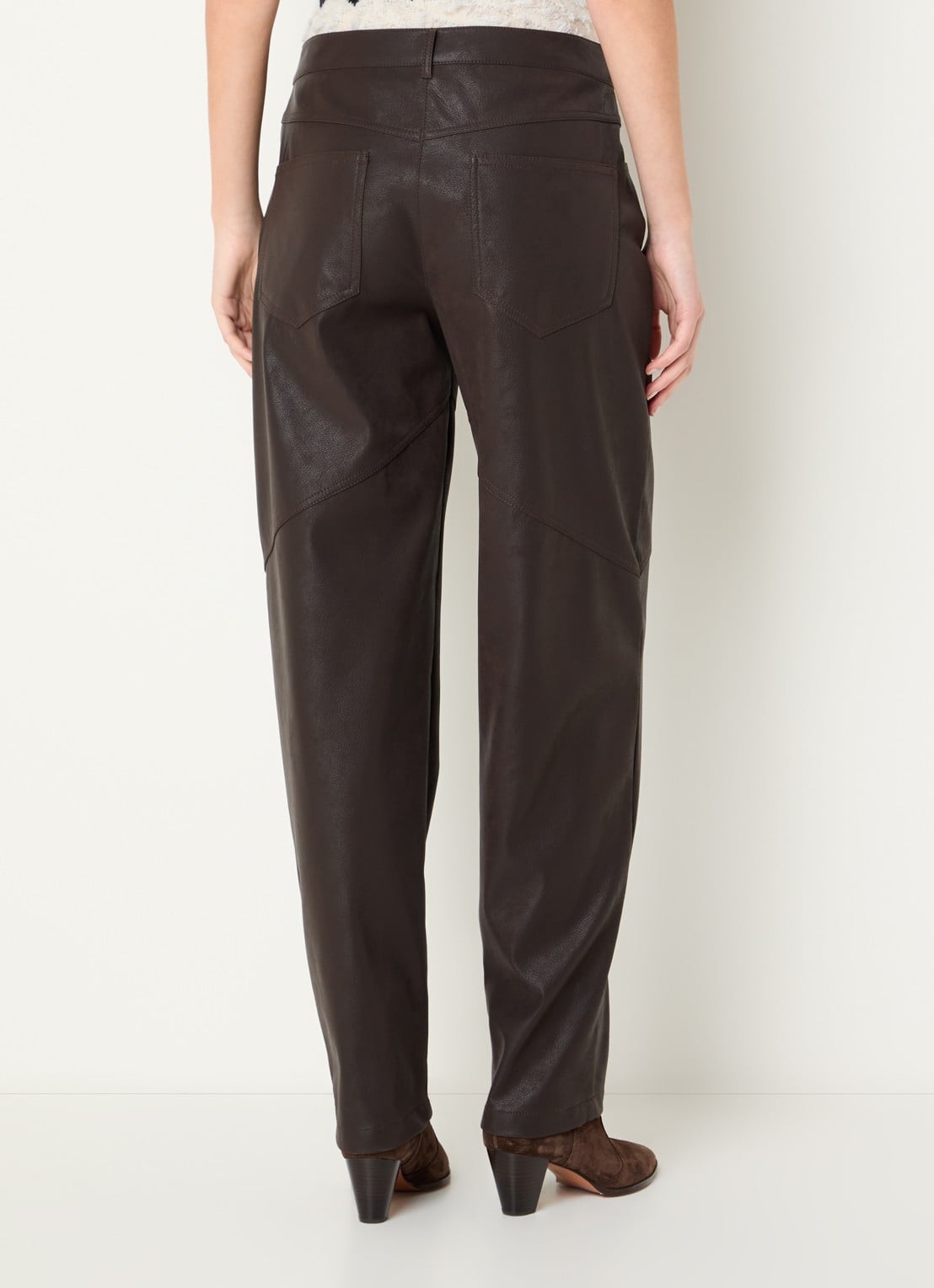 Liu Jo Mid waist straight fit broek van imitatieleer - achterkant donkerbruin