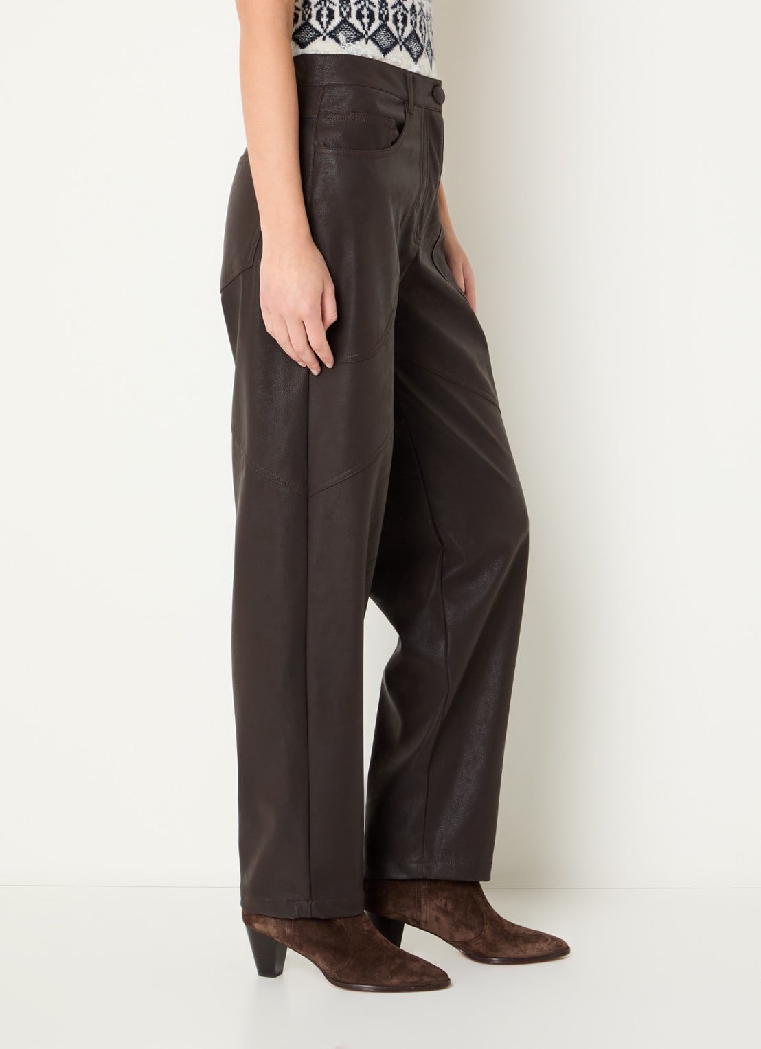 Liu Jo Mid waist straight fit broek van imitatieleer - detail 3 donkerbruin