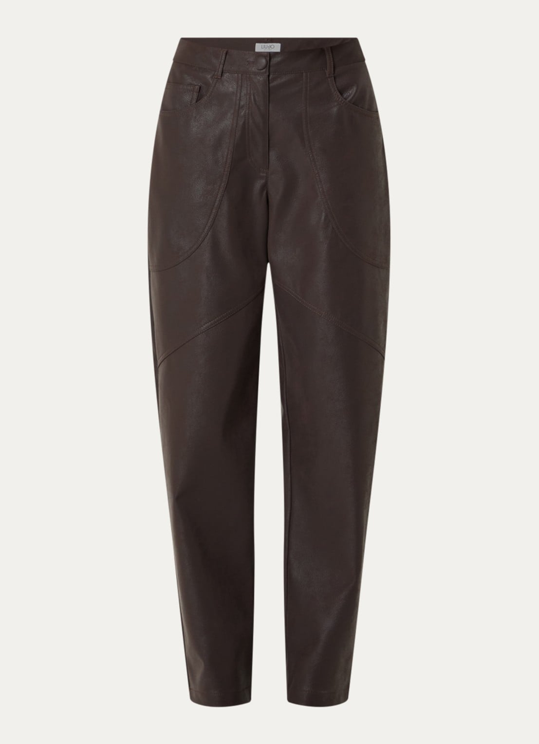 Liu Jo Mid waist straight fit broek van imitatieleer - voorkant 4 donkerbruin
