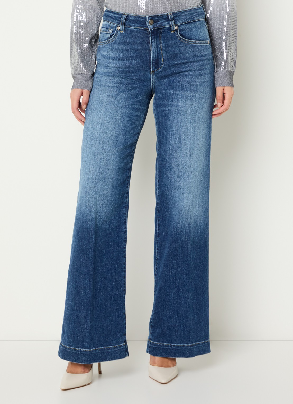 Liu Jo Mid waist straight fit jeans met medium wassing - detail indigo