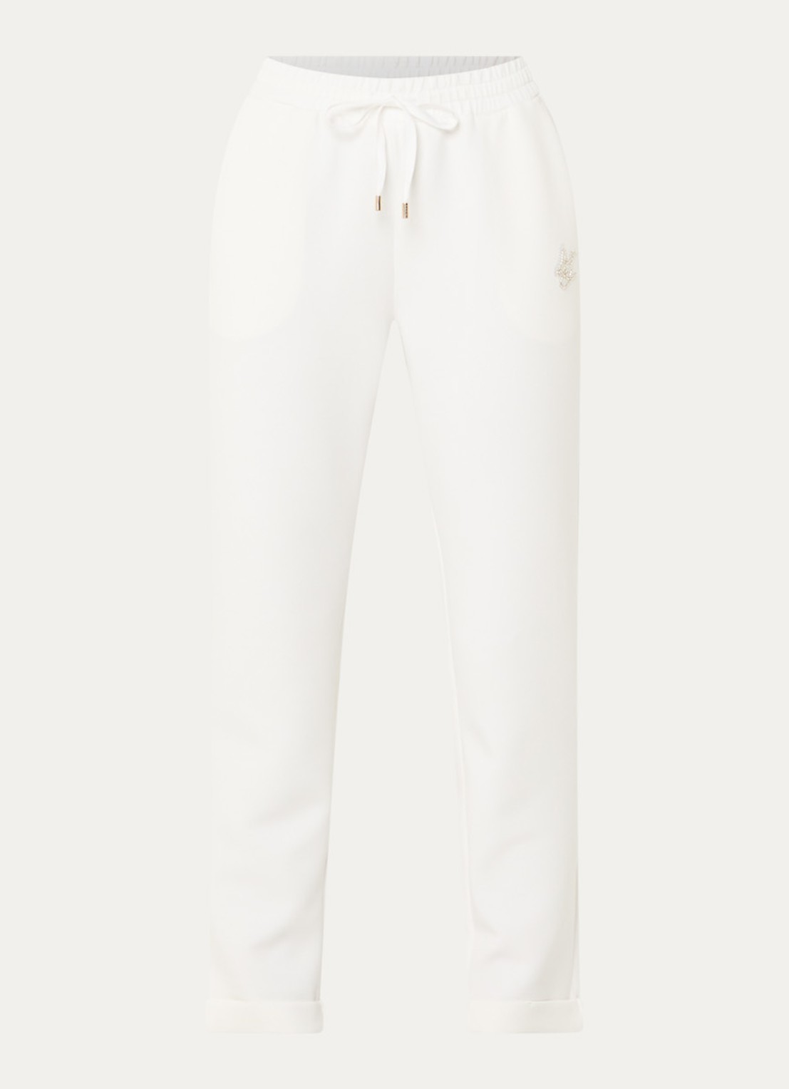 Liu Jo Mid waist tapered fit cropped joggingbroek met logo - voorkant 2 wit