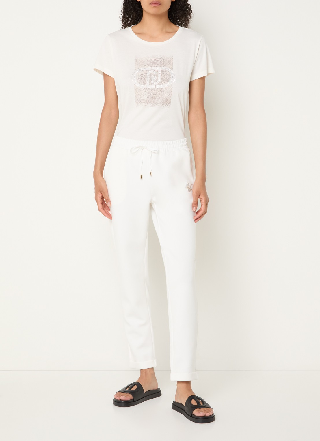 Liu Jo Mid waist tapered fit cropped joggingbroek met logo - voorkant 3 wit