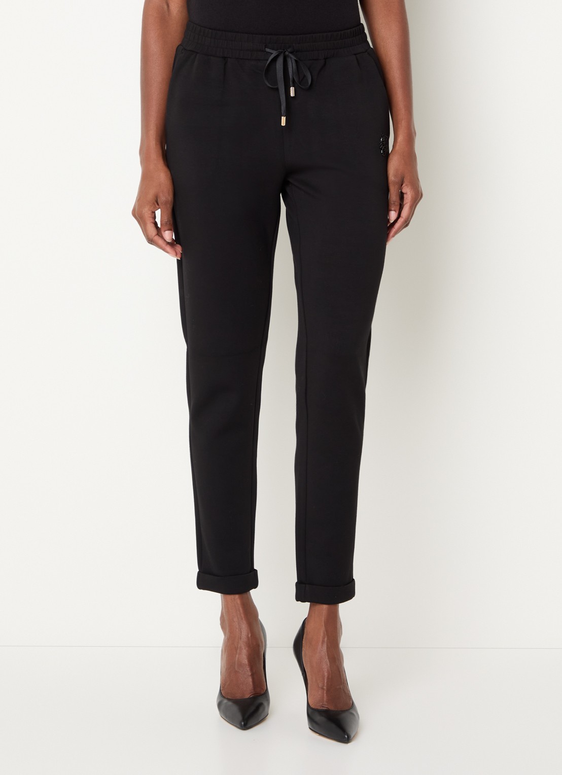 Liu Jo Mid waist tapered fit cropped joggingbroek met logo - detail zwart