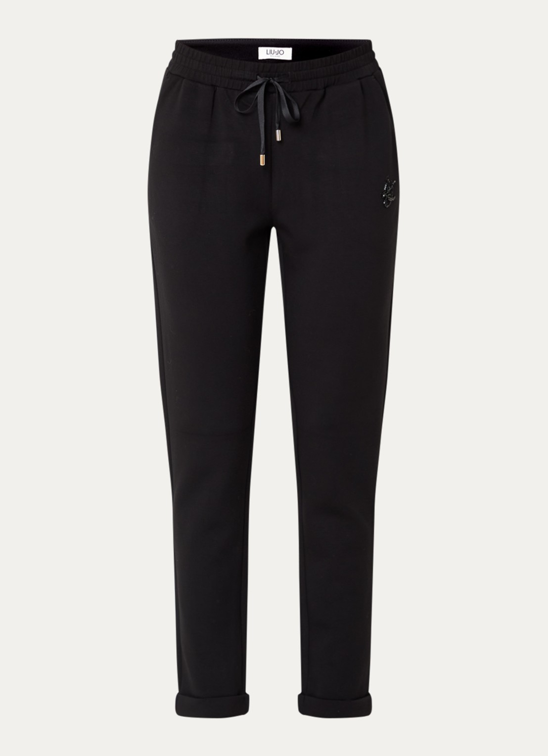 Liu Jo Mid waist tapered fit cropped joggingbroek met logo - voorkant 2 zwart