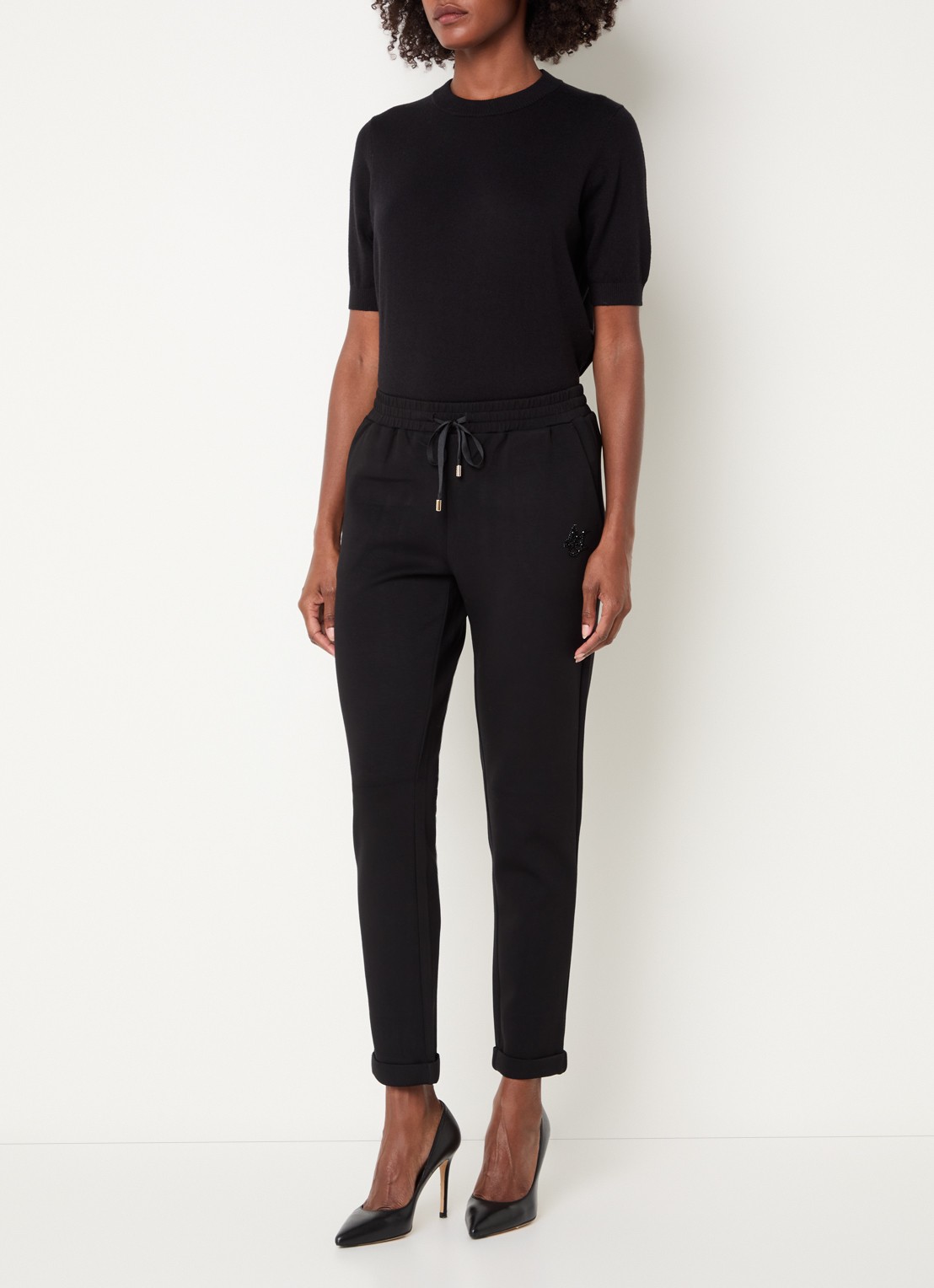 Liu Jo Mid waist tapered fit cropped joggingbroek met logo - voorkant 3 zwart
