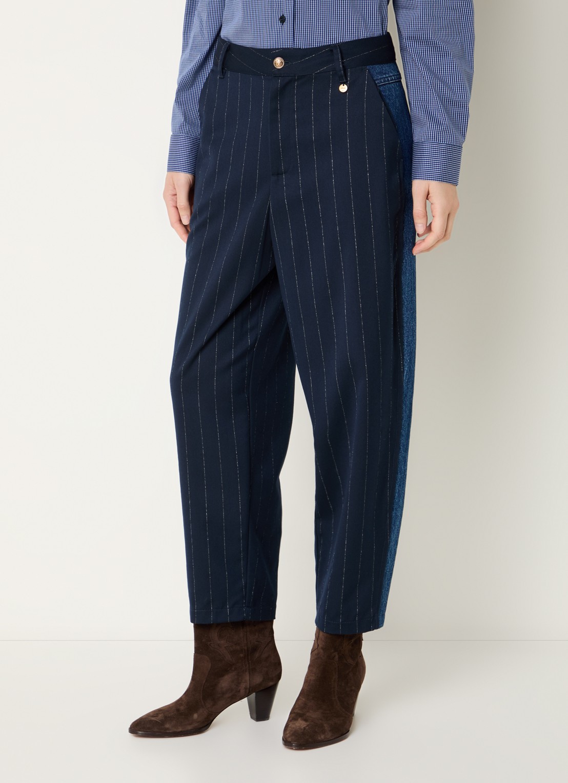 Liu Jo Mid waist wide fit broek met medium wassing - detail 3 donkerblauw