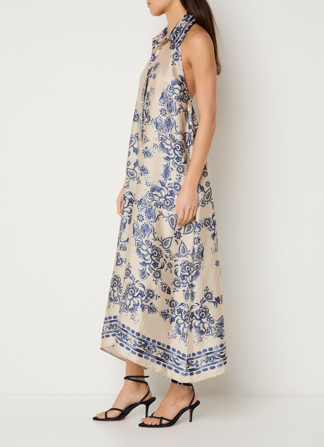 Liu Jo Midi blousejurk met bloemenprint - voorkant 4 beige