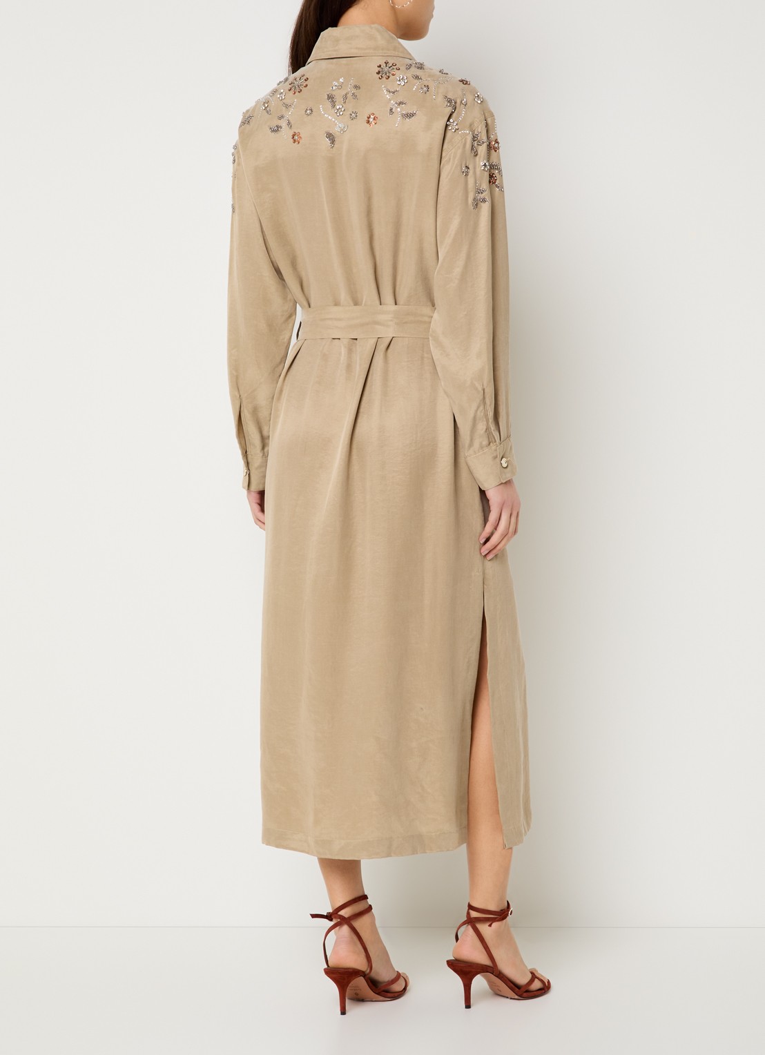Liu Jo Midi blousejurk  met strass en borstzakken - achterkant zand
