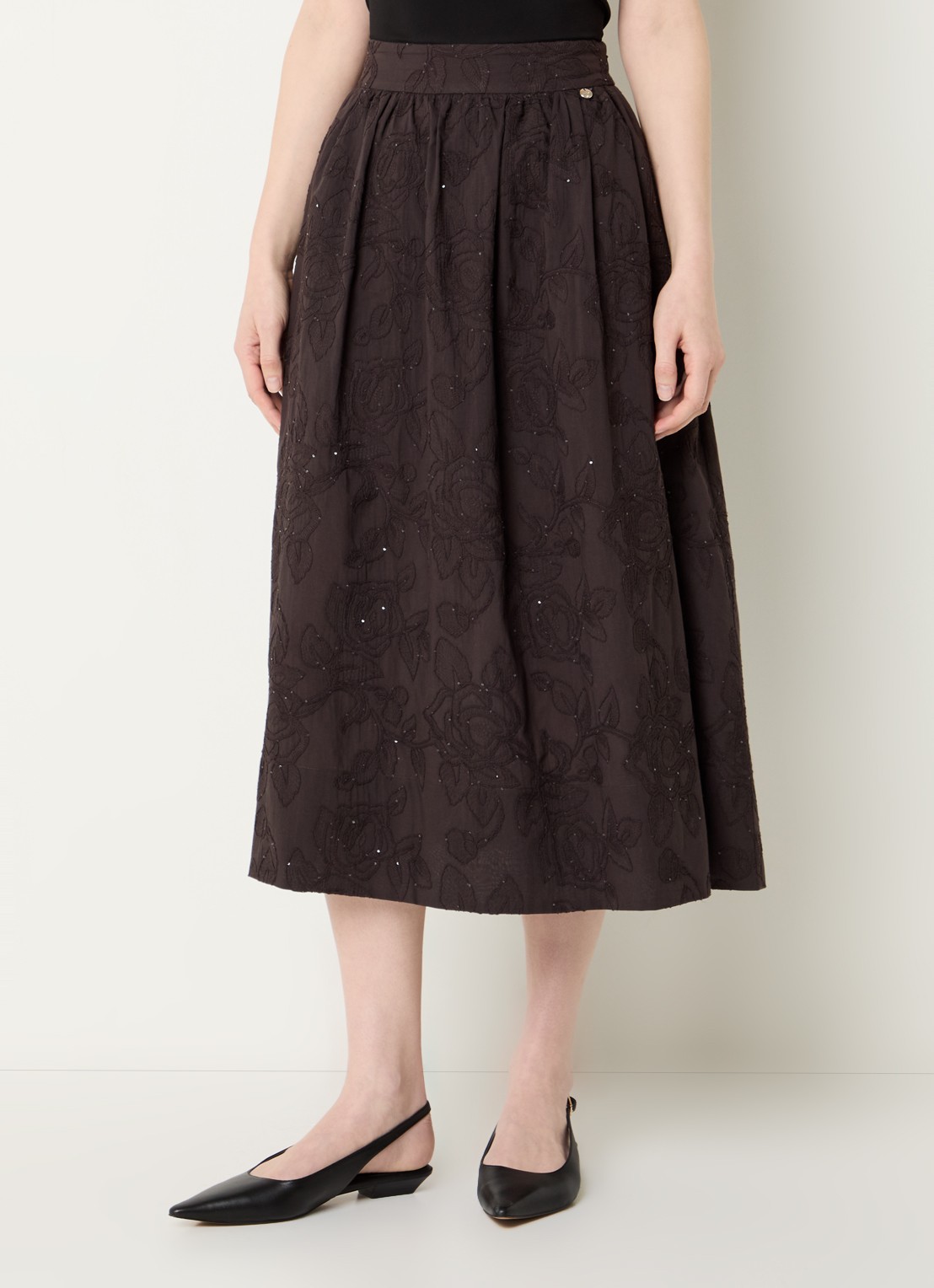 Liu Jo Midi rok met bloemborduring - detail 3 bruin