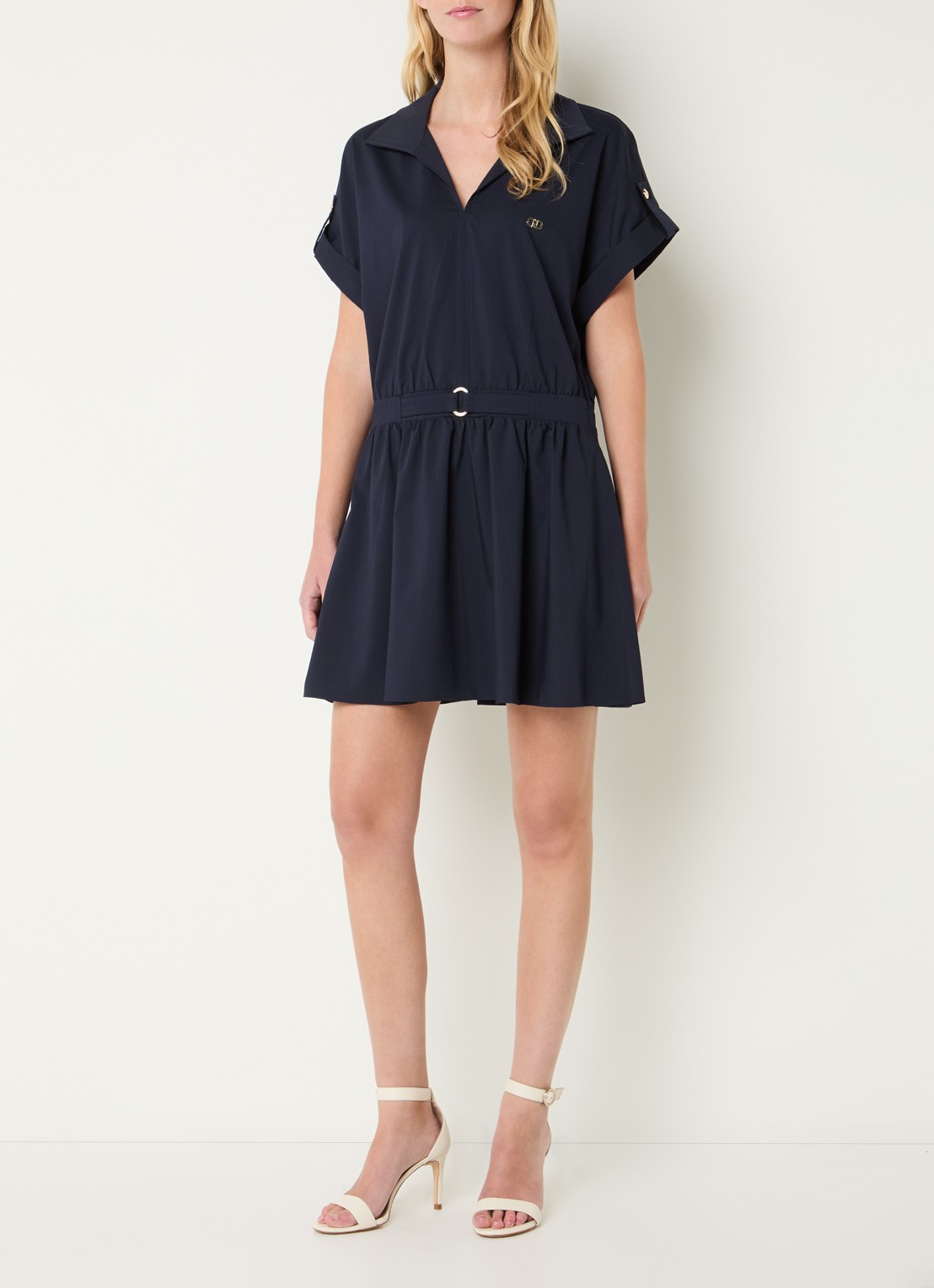 Liu Jo Mini A-lijn tuniekjurk met ceintuur in bambooblend - voorkant 3 donkerblauw