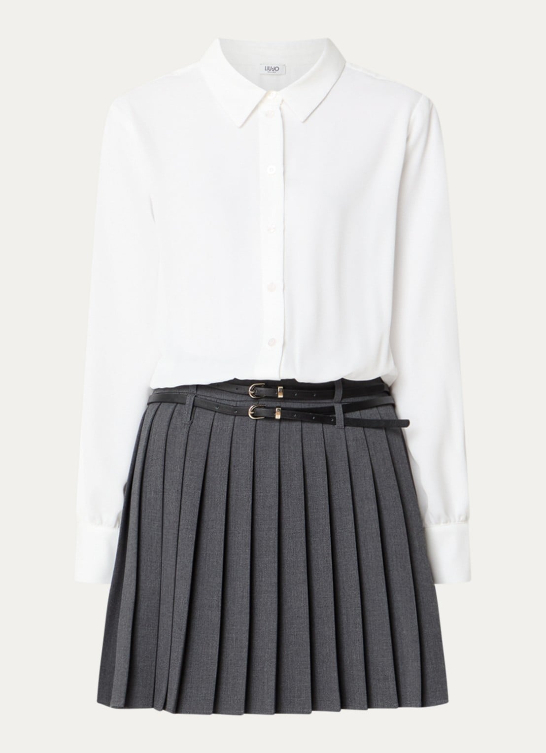 Liu Jo Mini blousejurk met ceintuur - voorkant 3 gebroken wit
