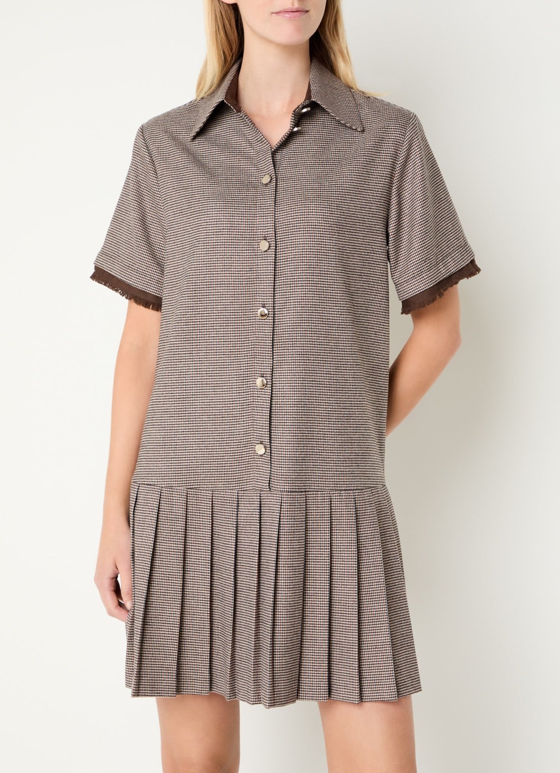 Liu Jo Mini blousejurk met pied-de-poule dessin - detail 4 bruin