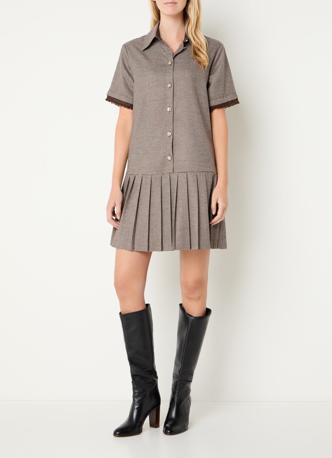 Liu Jo Mini blousejurk met pied-de-poule dessin - voorkant 2 bruin