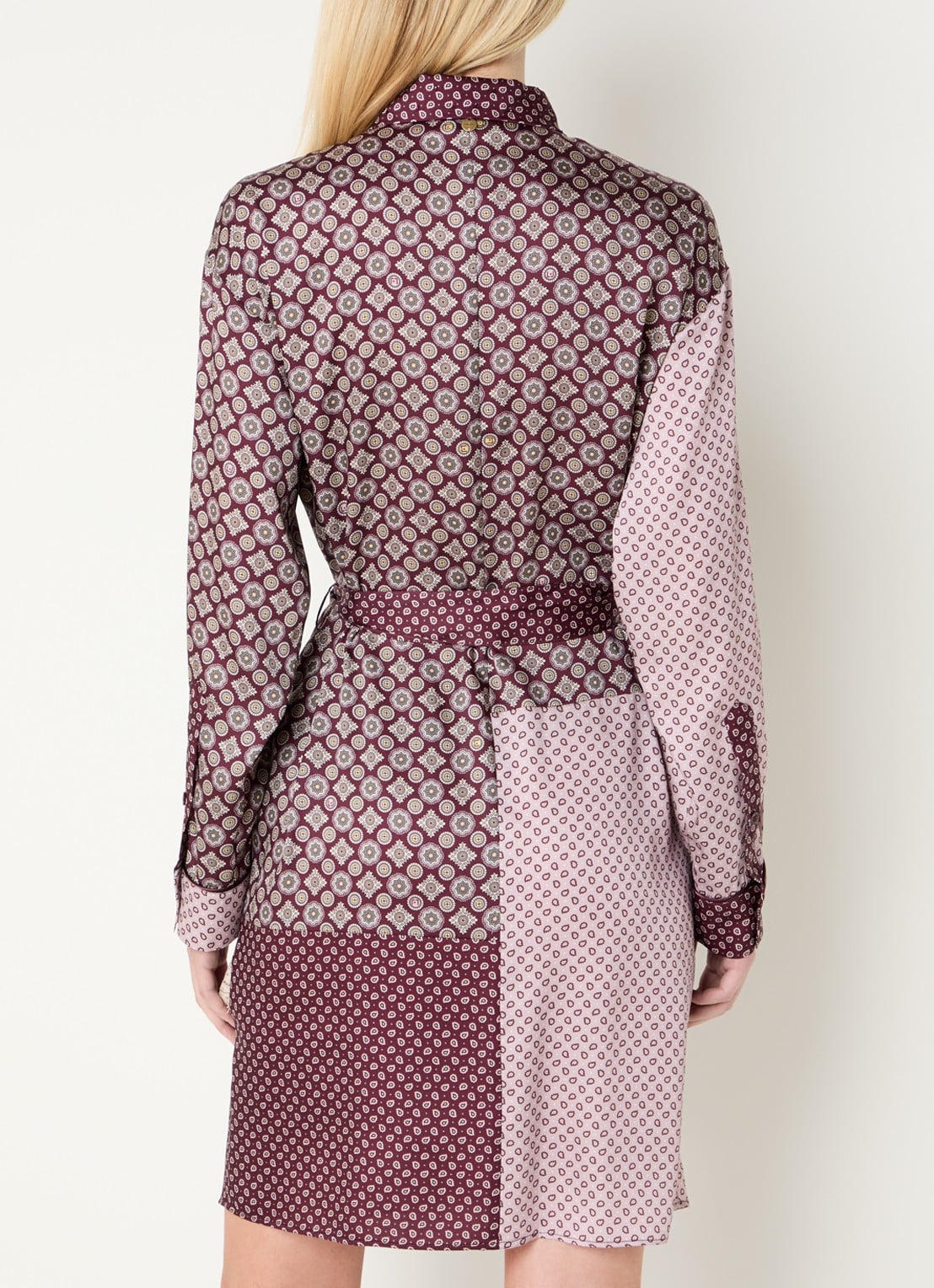 Liu Jo Mini blousejurk met strikceintuur en print - achterkant aubergine