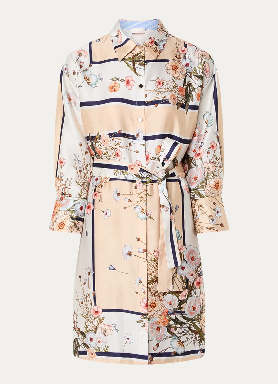 Liu Jo Mini blousejurk van satijn met print en strikceintuur - voorkant beige