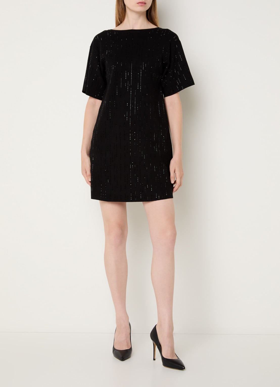 Liu Jo Mini jurk met boothals en strass - voorkant 4 zwart