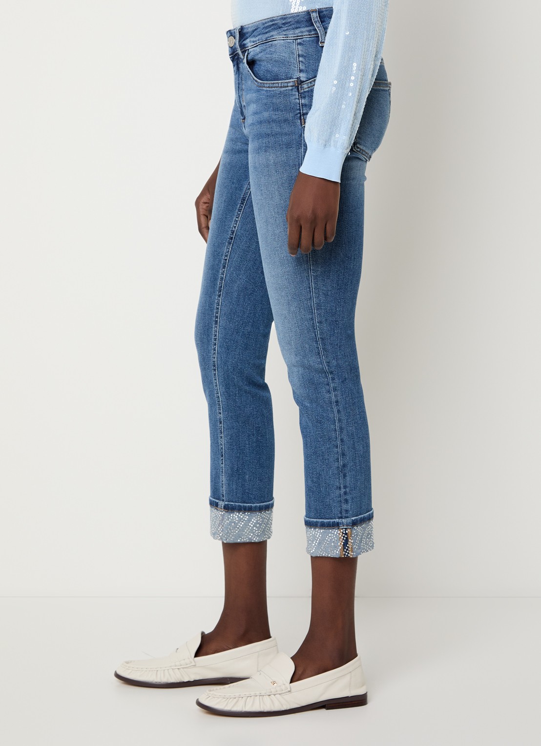 Liu Jo Monroe mid waist cropped slim fit jeans met strass - detail 2 indigo